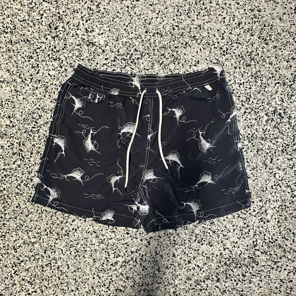 Polo Ralph Lauren Swim Trunks Mens XL Navy Blue Board Shorts Marlin AOP Graphic
